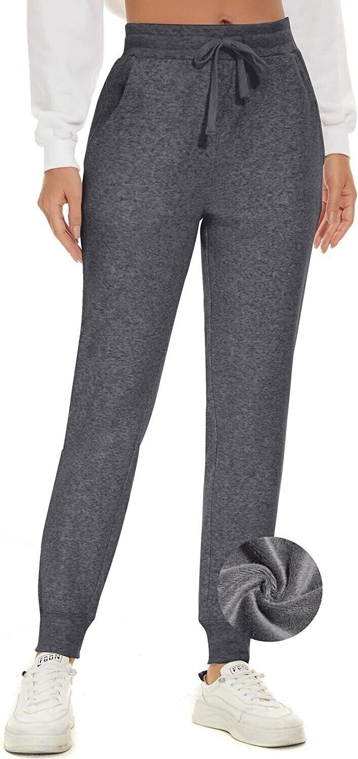 Women's Sherpa Fleece Lined Joggers Winter Thermal Warm Trousers Sweatpants (S)