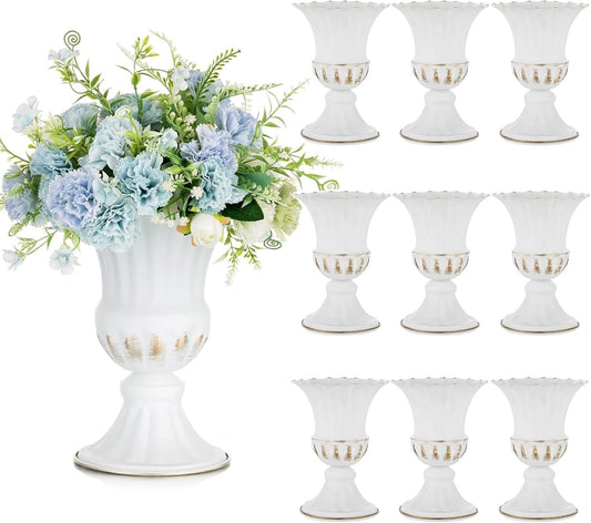 White Metal Vase Vintage Flowerpots for Wedding Trumpet Planter Decoration 10Pcs