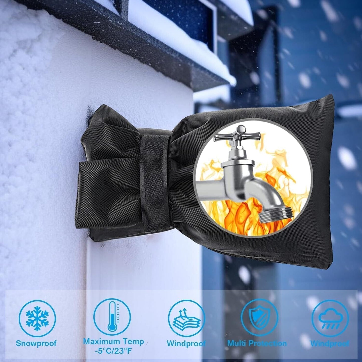 Large Outside Tap Covers Strong Waterproof for Winter Wall Mount Black