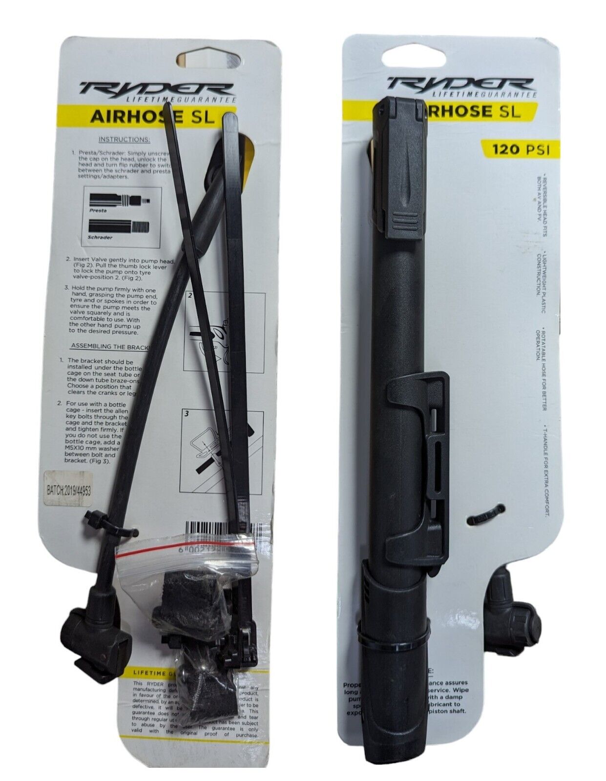 Bike Bicycle Air Pump Travel Airhose SL120 PSI AV and FV velve Black 11.5'' Long