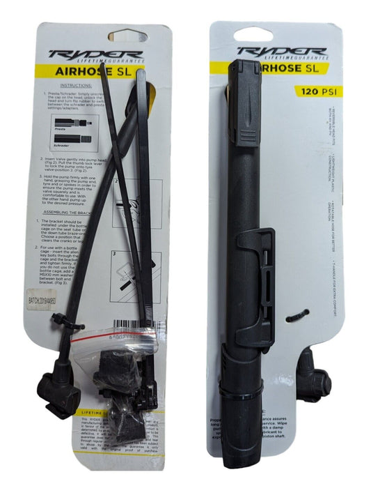 Bike Bicycle Air Pump Travel Airhose SL120 PSI AV and FV velve Black 11.5'' Long