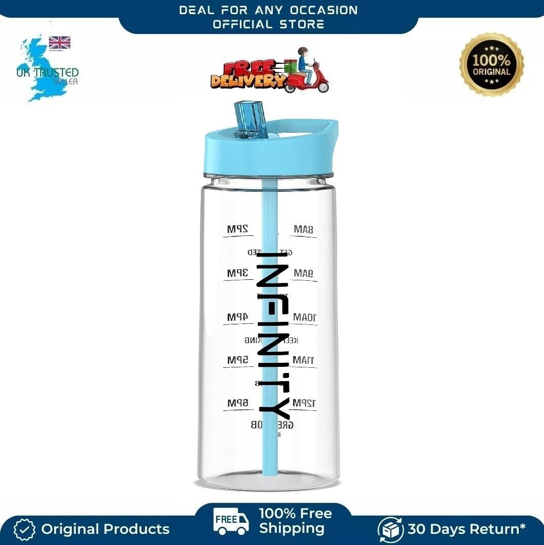 Water Bottle with Straw of 900ml Motivational Time Mark BPA Free Sports Gym