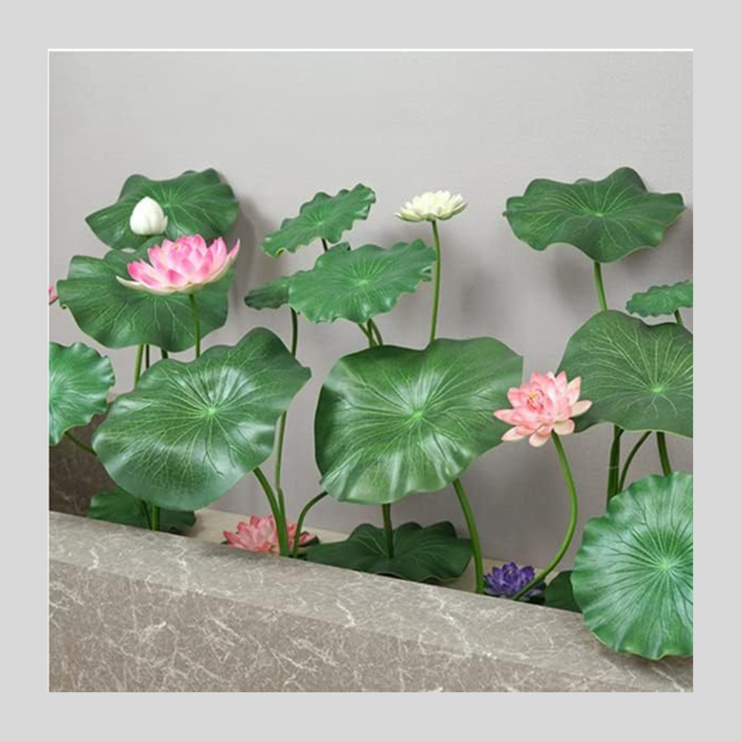 Artificial Lotus Flower 35.5 Fake Flowers Long Stem with Round Base