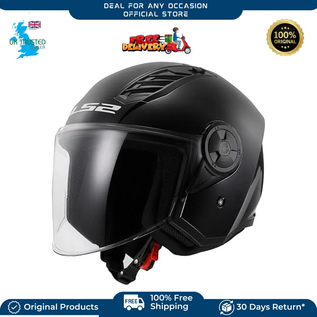 Motorcycle Open Helmet in Dull Black With Airflow Black Gloss XL LS2