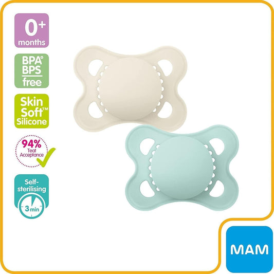 MAM Original Colours of Nature Silicone Orthodontic Soother Dummy 0m+ 2Pk