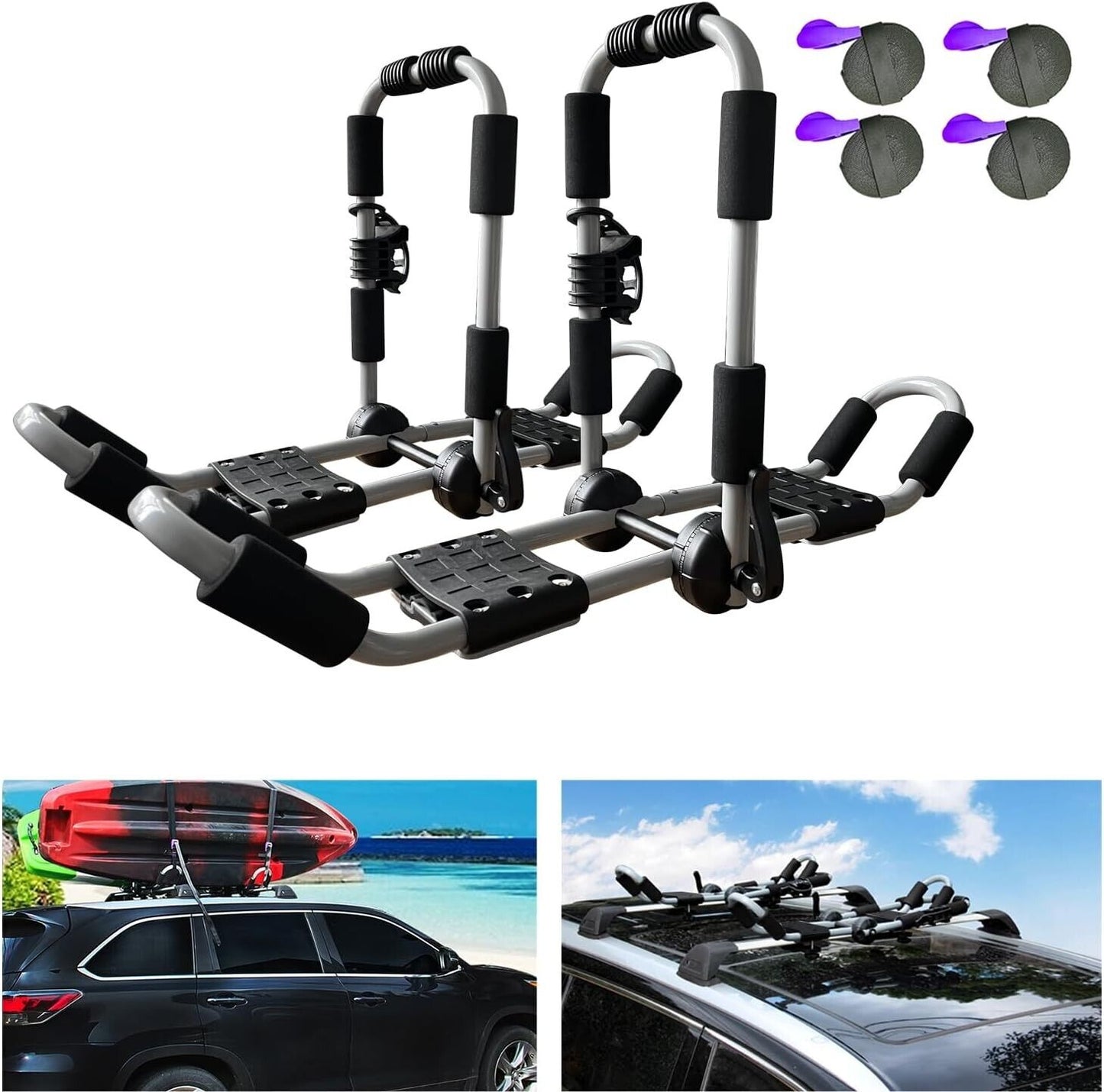 Kayak Car Roof Rack 1 Pair 4-in-1 for Kayak Surf Ski Folding Adjustable Bilater