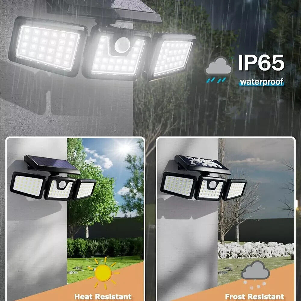 3-Head Solar Wall Lamp Light LED PIR Motion Sensor Light Outdoor Garden Security