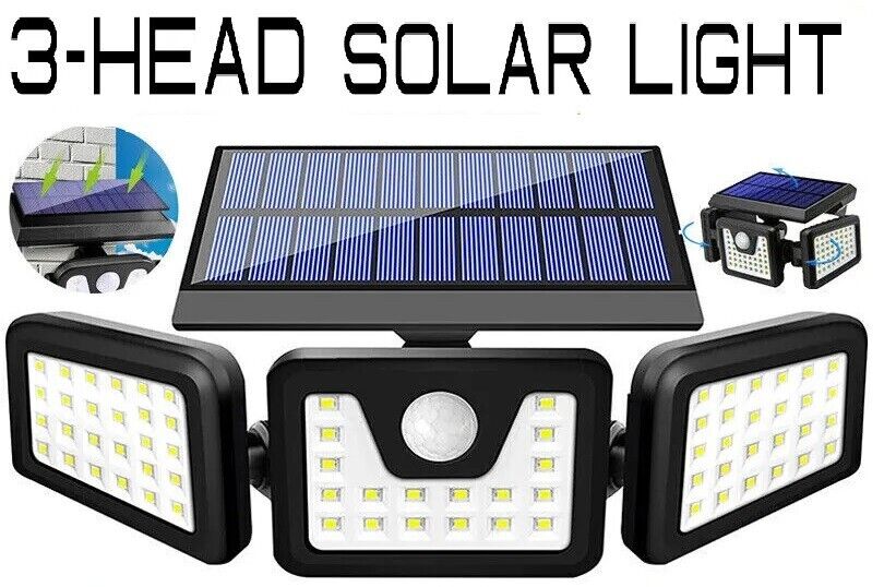 3-Head Solar Wall Lamp Light LED PIR Motion Sensor Light Outdoor Garden Security