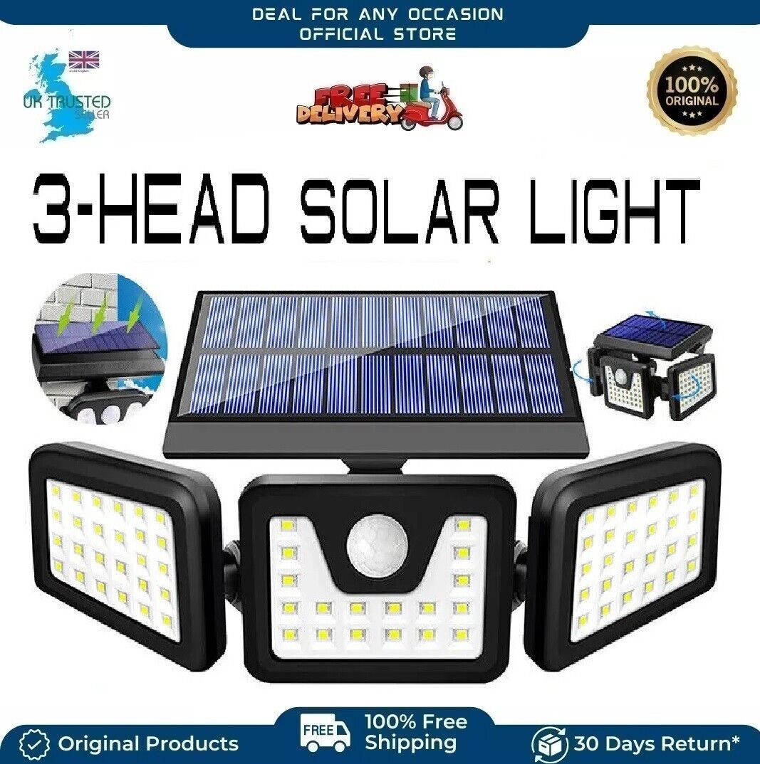 3-Head Solar Wall Lamp Light LED PIR Motion Sensor Light Outdoor Garden Security