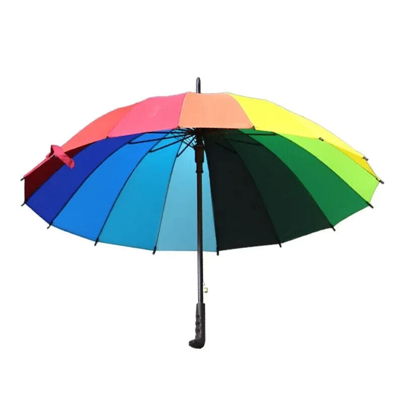 Rainbow Umbrella Ultra Durable Deluxe Strong Windproof Large Canopy 16Rib