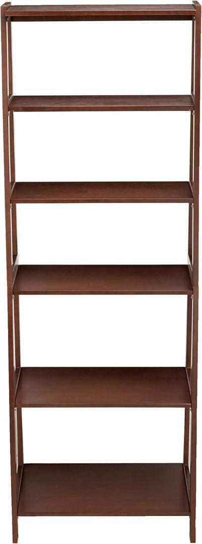 Classic 5-Tier Open Bookcase with Solid Rubber Wood Walnut 38.18 cm x 65.99 cm x 189.18 cm