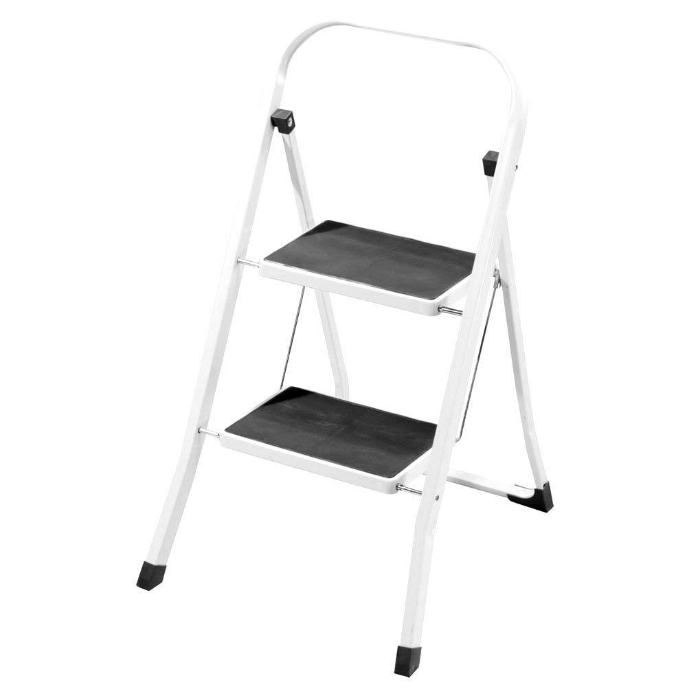 Step Ladder 2-Step Folding Safety Lock Space Saving Storage Safety Non Slip White