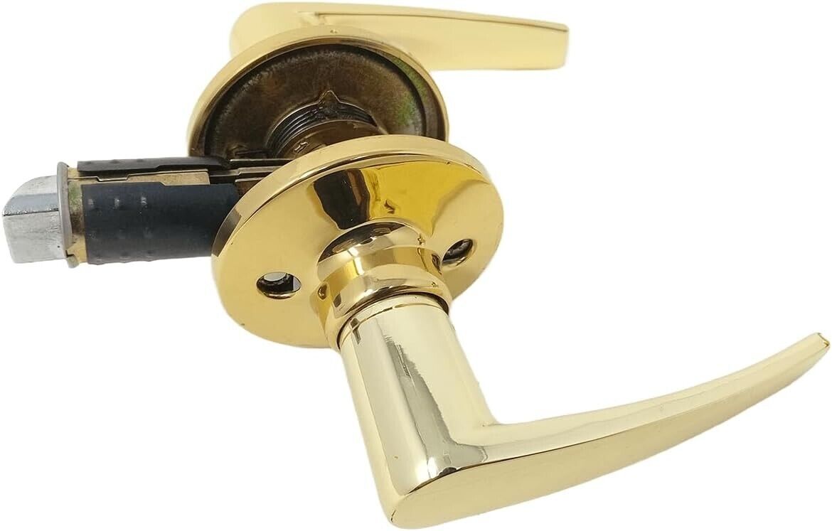 Door Handle Pair Gold Smooth Finish Brass Mortice Latch Indoors NO Lock