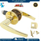 Door Handle Pair Gold Smooth Finish Brass Mortice Latch Indoors NO Lock