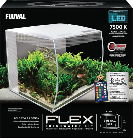 Fluval Aquarium Flex LED Nano Fish Tank White 34L Bowfront Filter