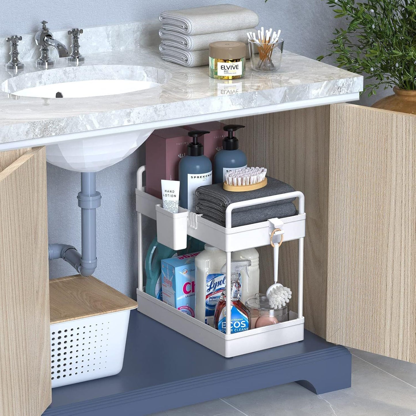 Under Sink Storage Kitchen Bath Rack Cosmetic Holder Bathroom Countertop 2-Tier