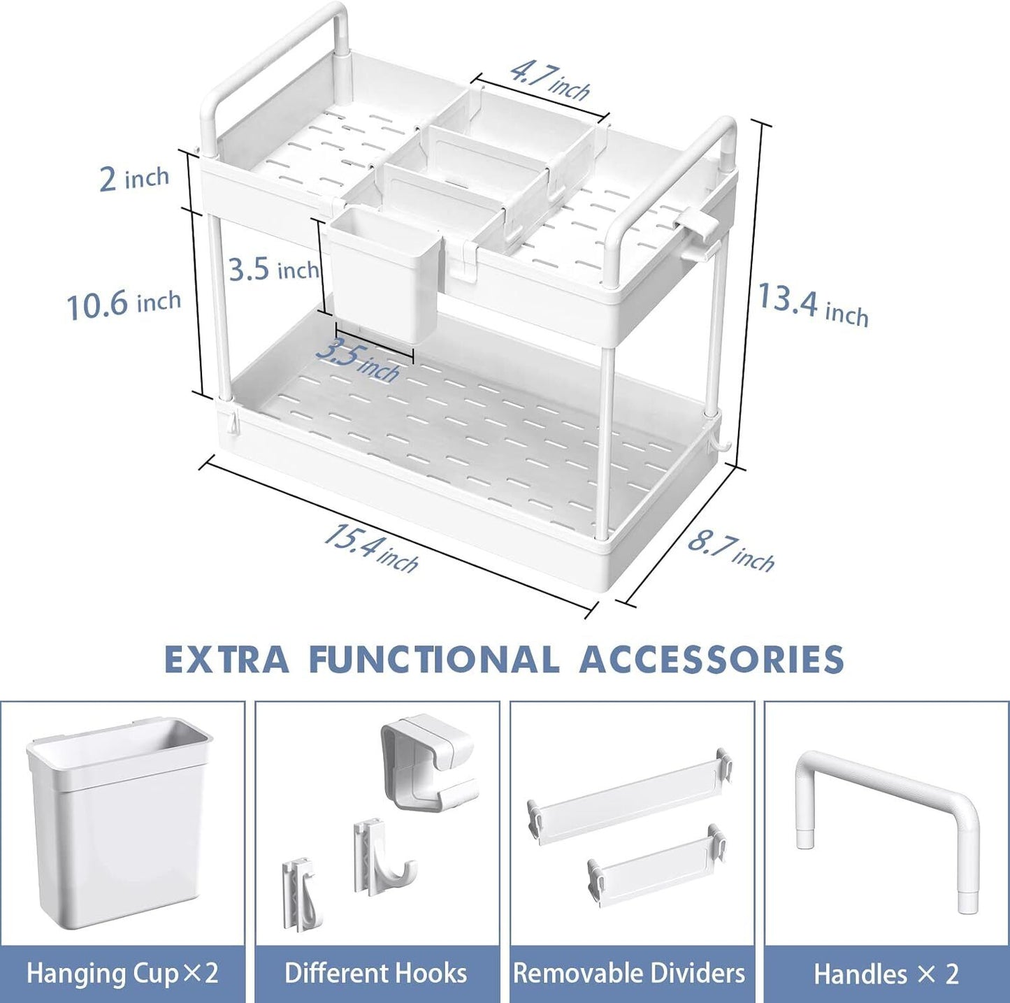 Under Sink Storage Kitchen Bath Rack Cosmetic Holder Bathroom Countertop 2-Tier