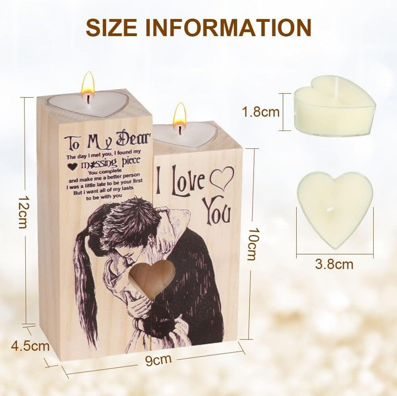Heart Shaped Candlestick Holders Wooden Candle Holder Heart-Shaped Craft Candle