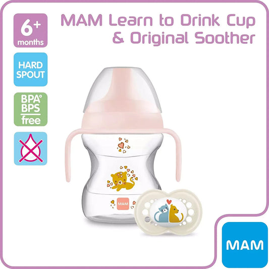 MAM Learn to Drink Cup Bottle Handles and Soother 6+ Months Baby Cup 190 ml