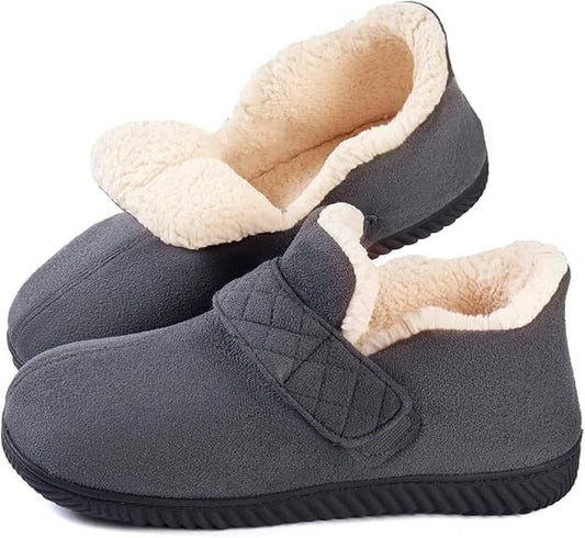 Women's Adjustable Strap Closed Back Slipper in Dark Grey with Memory Foam UK8