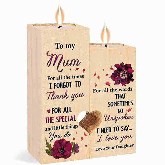 Wooden Candle Holders Mum Gift Anniversary Birthday Heart Shaped Candlestick