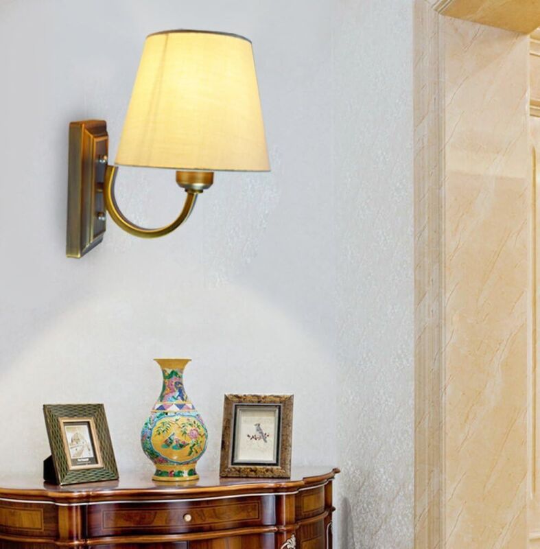 Wall Light Bedside Arm Lamp E14 Socket Fixture Shade Brass Plating 240V