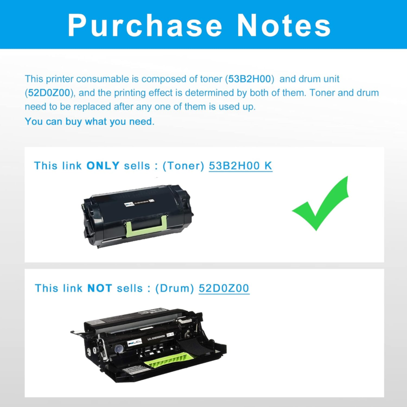Toner Cartridge Black Replacement fits 53B2H00 53B0HA0 53B2000