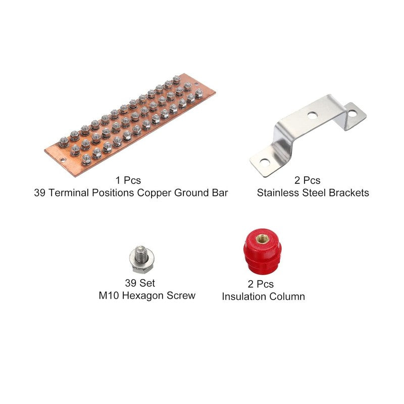 Copper Ground Bar 39 Terminal Position Power Electrical Busbar Insulator 16''