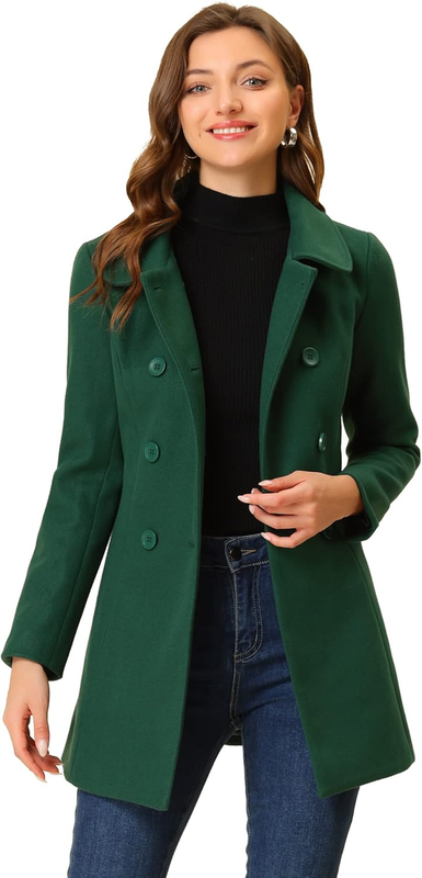 Women'S Trench Coat Long Sleeves Winter Jacket Pea Green Large