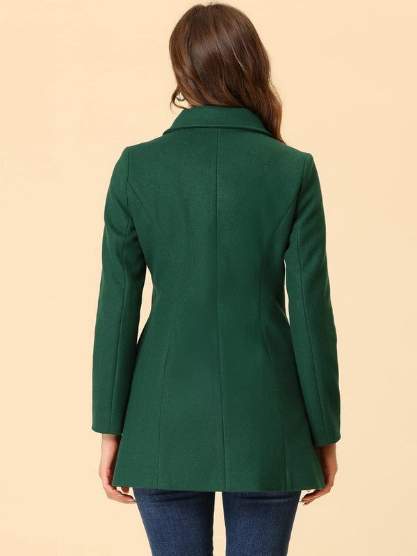 Women'S Trench Coat Long Sleeves Winter Jacket Pea Green Large