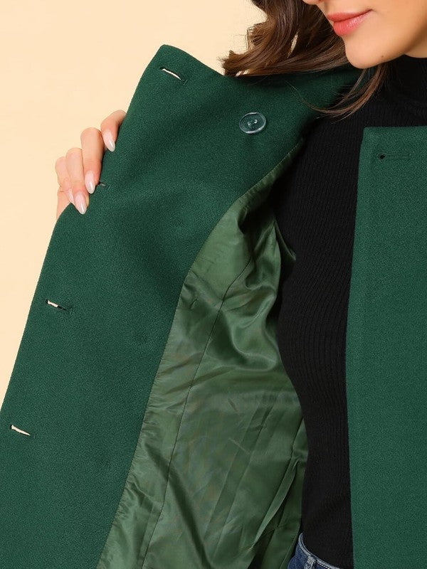 Women'S Trench Coat Long Sleeves Winter Jacket Pea Green Large