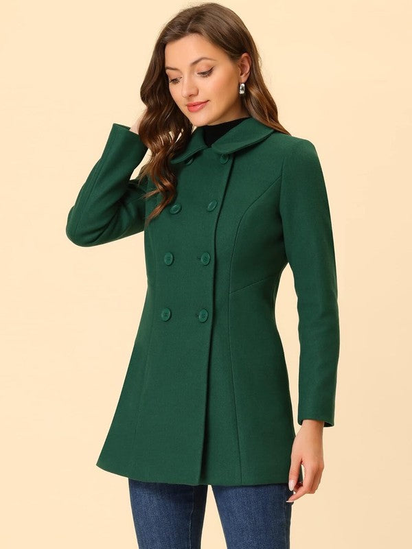 Women'S Trench Coat Long Sleeves Winter Jacket Pea Green Large