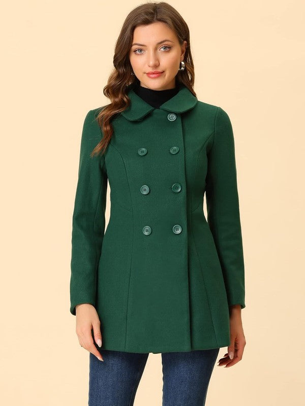 Women'S Trench Coat Long Sleeves Winter Jacket Pea Green Large