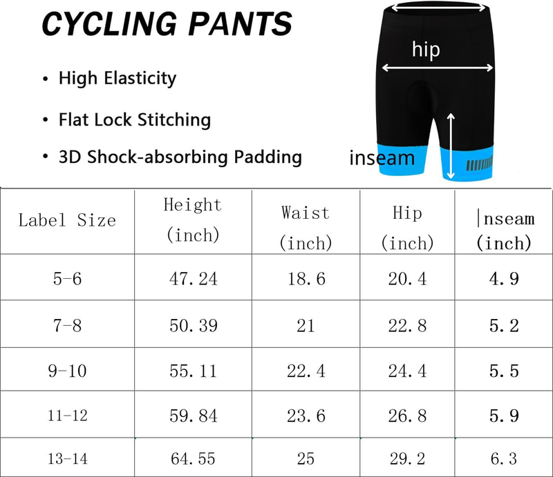 3D Padded Kids Cycling Shorts Boys Girls Bike Underwear Quick Dry MTB 1112Y