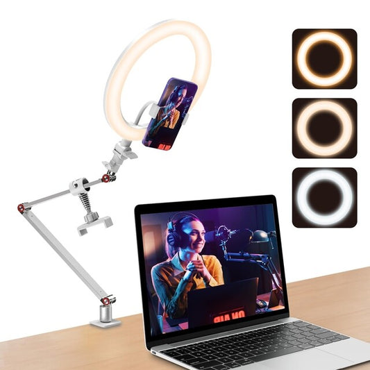 10'' Ring Light with Phone Holder Desk Stand Overhead Tripod for Makeup Video