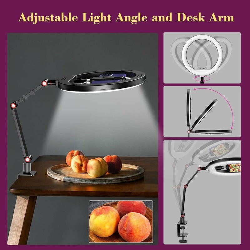 10'' Ring Light with Phone Holder Desk Stand Overhead Tripod for Makeup Video
