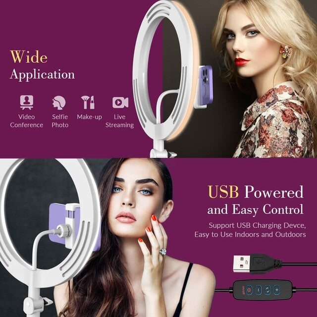 10'' Ring Light with Phone Holder Desk Stand Overhead Tripod for Makeup Video