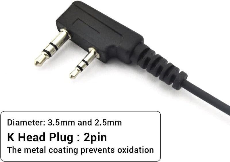 Walkie Talkie Earpiece 2 Pin PTT Mic Headset for Baofeng Kenwood UV-5R 88E