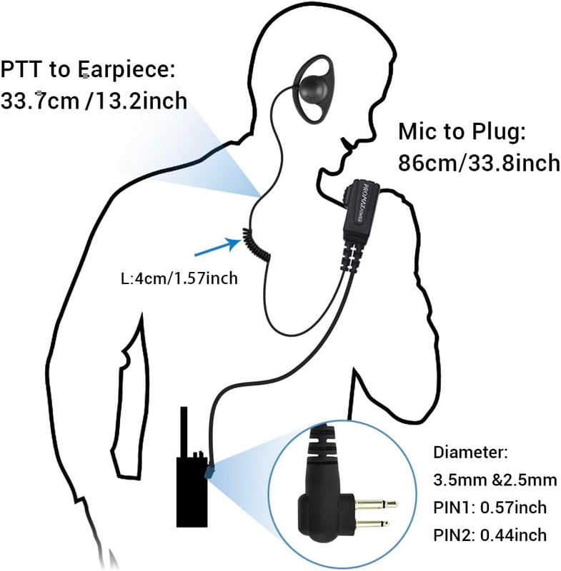Walkie Talkie Earpiece D-Shape PTT Headset for Motorola CP040 DP1400 GP88 GP300