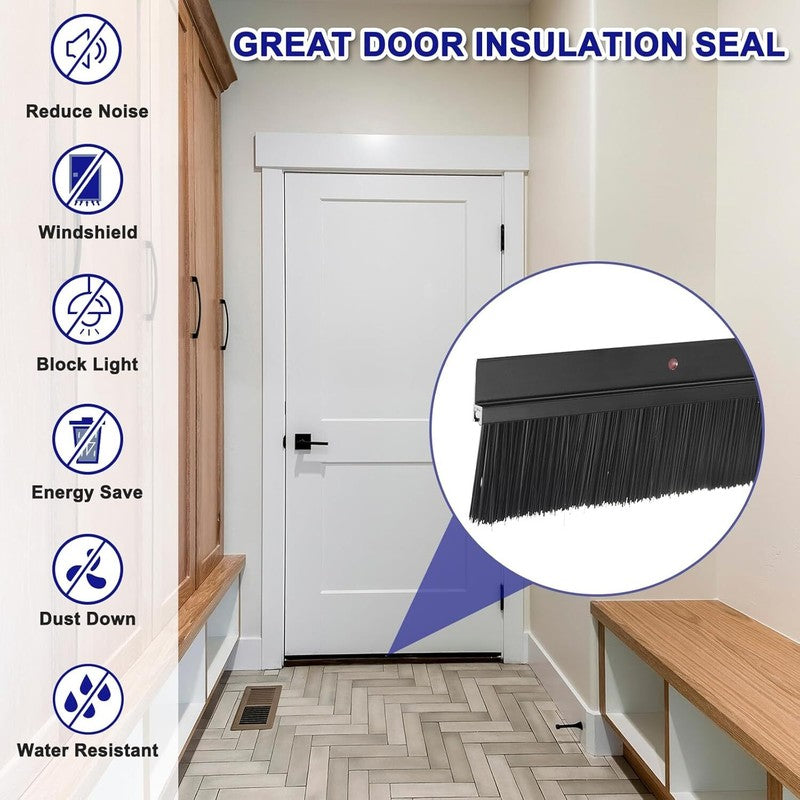 Door Bottom Brush Draft Excluder Seal Strip 900mm Black H-Shape Aluminium