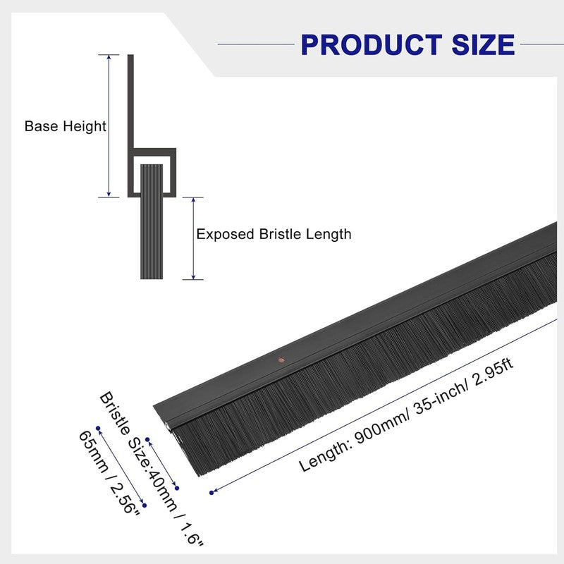 Door Bottom Brush Draft Excluder Seal Strip 900mm Black H-Shape Aluminium