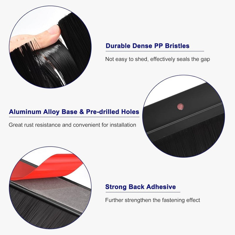 Door Bottom Brush Draft Excluder Seal Strip 900mm Black H-Shape Aluminium