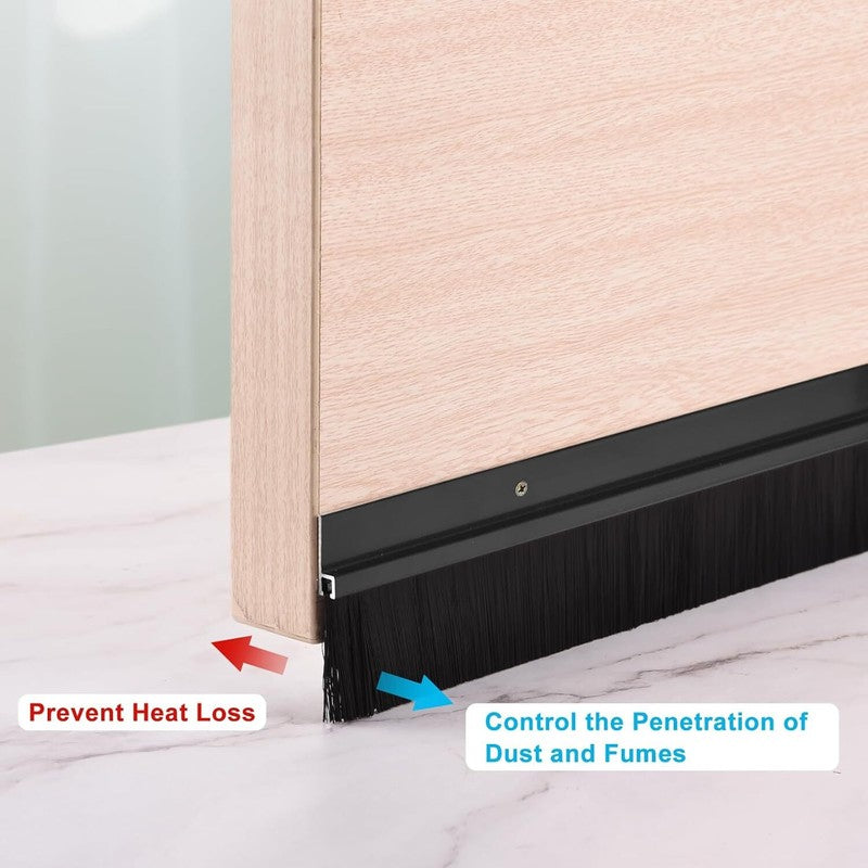 Door Bottom Brush Draft Excluder Seal Strip 900mm Black H-Shape Aluminium
