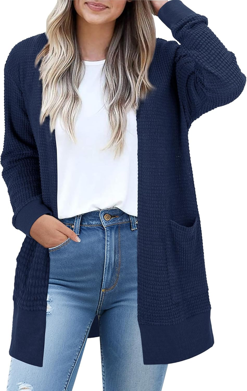 Women's Long Cardigan Summer Knit Sweater Lightweight Open Front Pockets XL