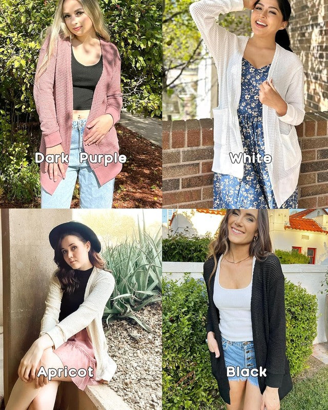 Women's Long Cardigan Summer Knit Sweater Lightweight Open Front Pockets XL
