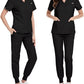 Womens Scrub Set Nursing Uniform V-Neck Top & Pants for Work SPA Groomer Small