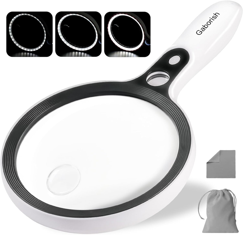 Large LED Magnifying Glass 10X 20X 45X Lighted Handheld for Reading & Coins