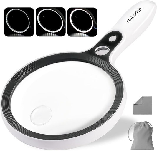 Large LED Magnifying Glass 10X 20X 45X Lighted Handheld for Reading & Coins