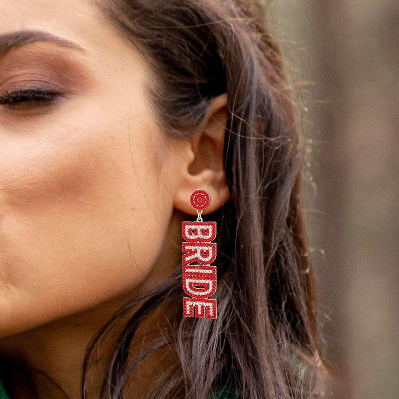 Bride Pearl Rhinestone Earrings  Handmade Beaded Dangle Bridal Jewelry Gift