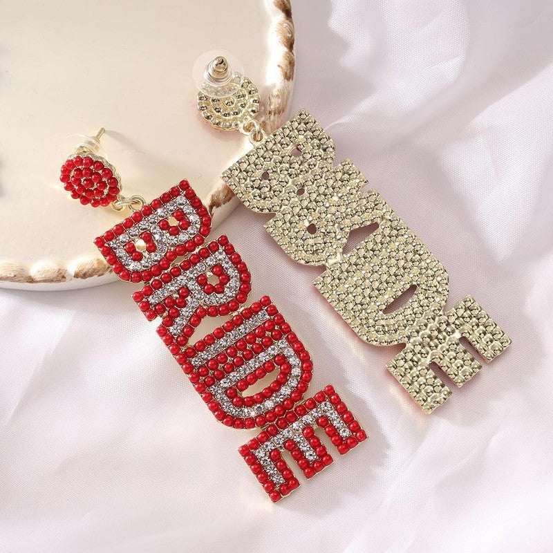 Bride Pearl Rhinestone Earrings  Handmade Beaded Dangle Bridal Jewelry Gift